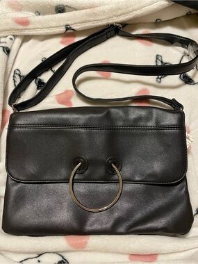 Black Crossbody Bag with Gold Ring Detail